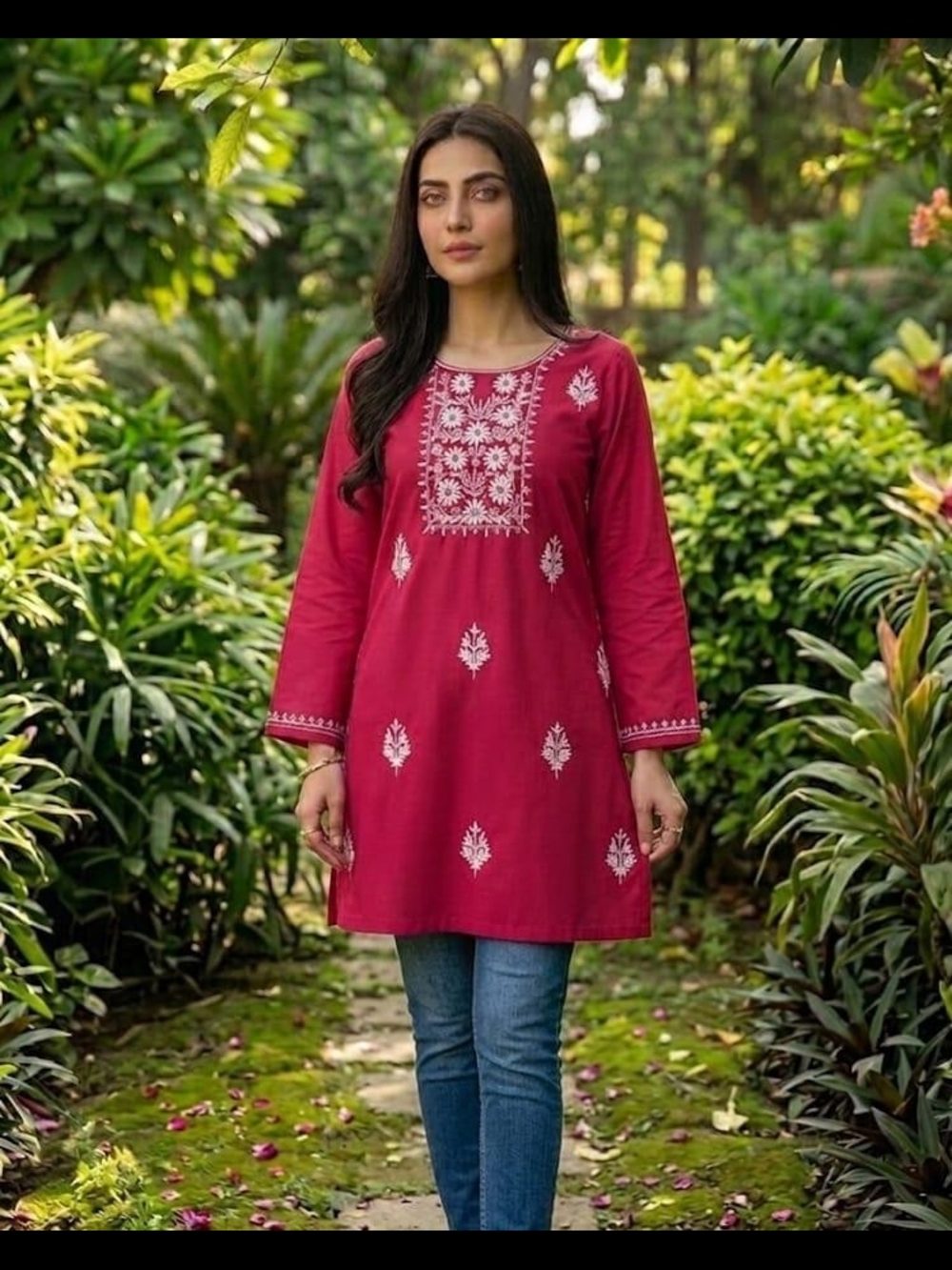 Embroidered Fuchsia Women’s Tunic Top